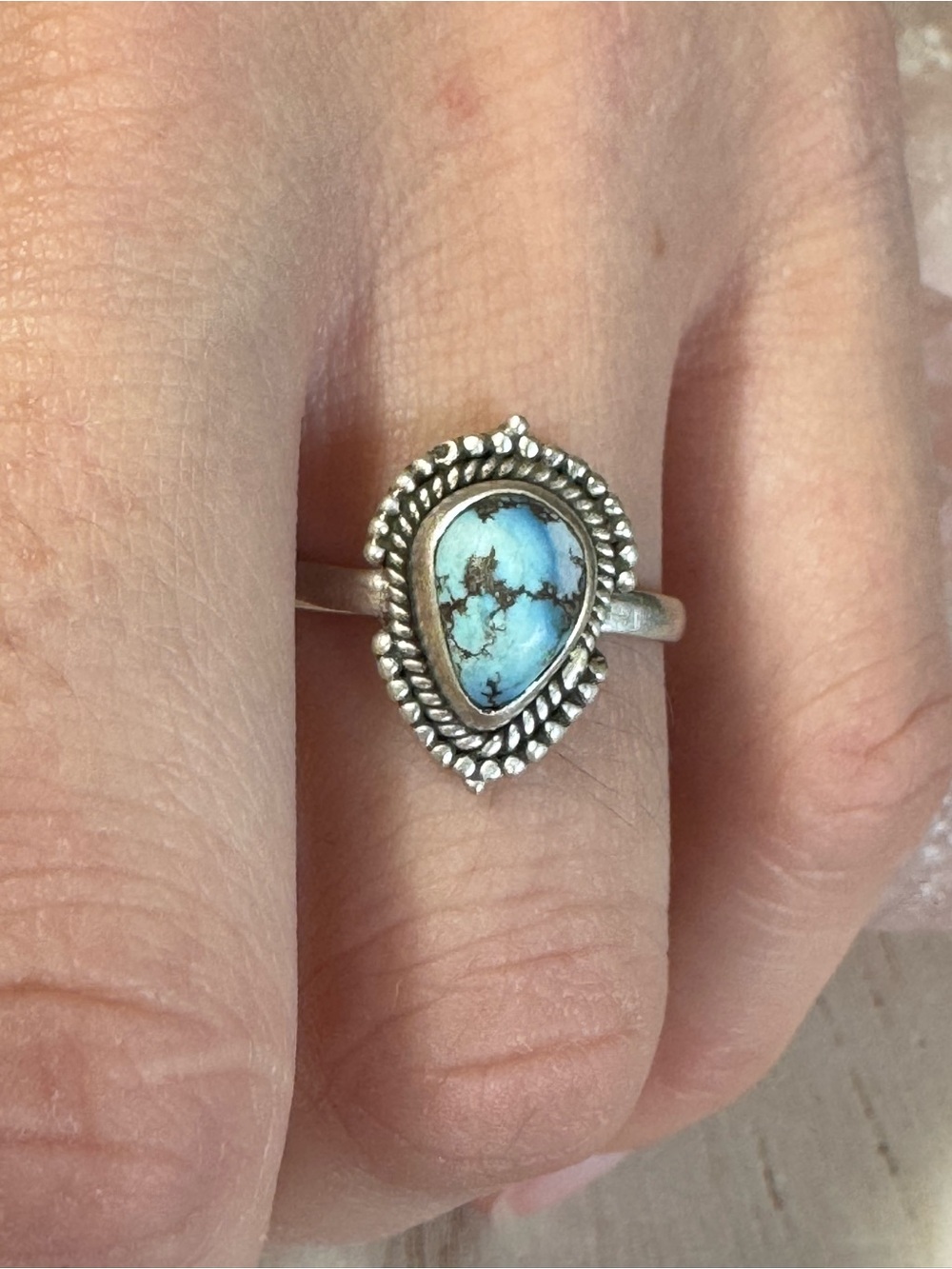 Golden Hills Turquoise Sterling Silver Teardrop Stacker Ring - size 6 - 6.25